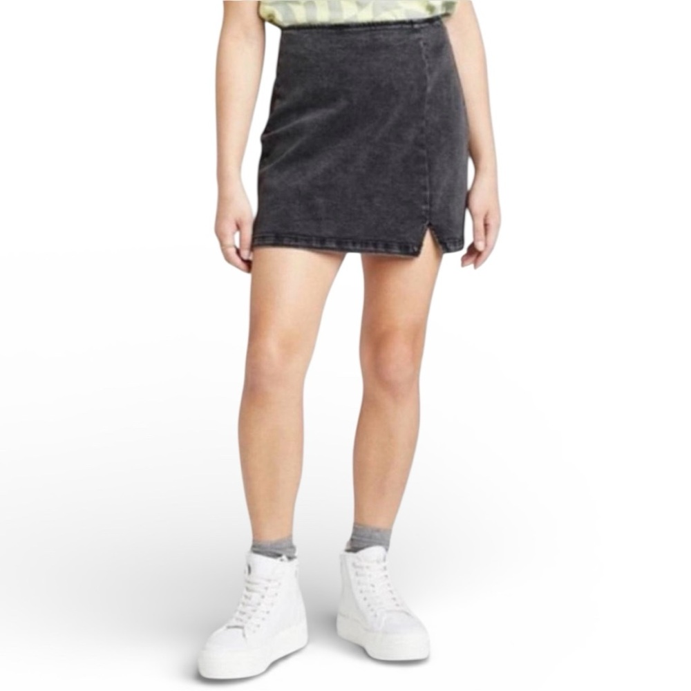NWT! Wild Fable Black Wash Denim Mini Skirt High Rise Slit